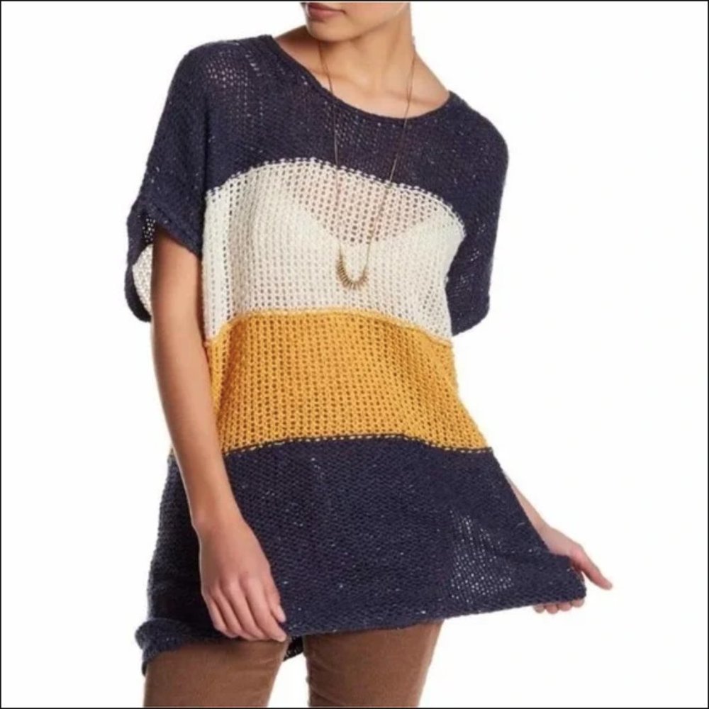 Wildfox Wool Blend Color Block Short Sleeve Knit Sweater XS